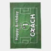 Voetbal coach Gejaard met grasveld en bal Theedoek (Verticaal)