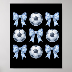 Voetbal Coquette Toile Blauwe Strik Voetbal Moeder Poster