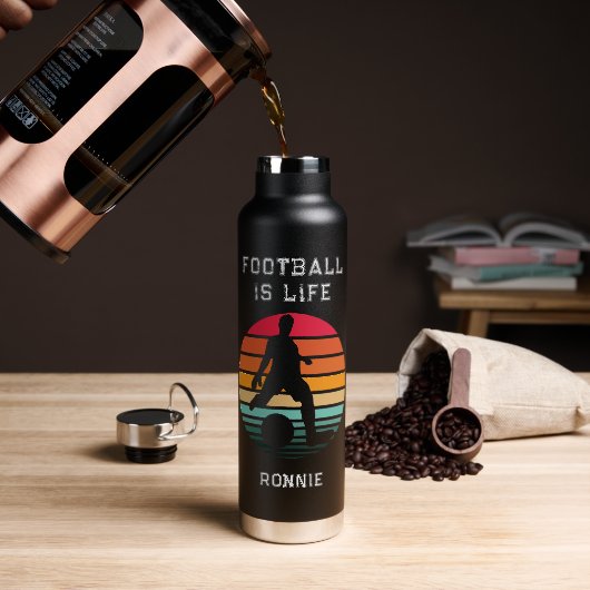 Voetbal Custom Tekst & Naam Jongens Waterfles (Koffie)