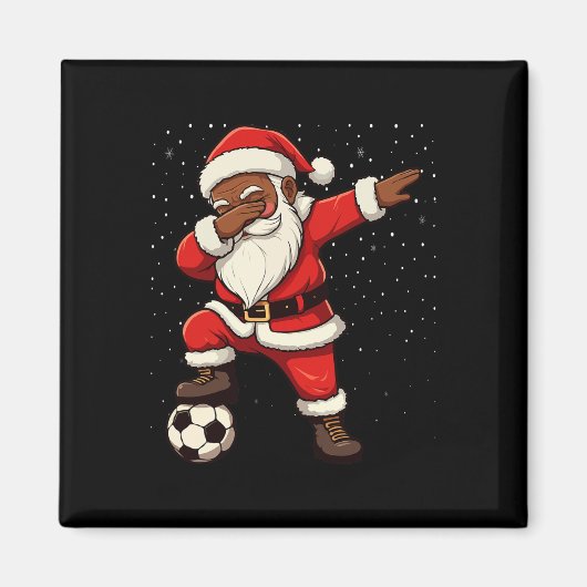 Voetbal Dabbing Kerstman Afro-Amerikaanse Kerstmis Magneet (Voorkant)