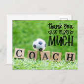 Voetbal dank coach met bal op groen briefkaart (Voorkant / Achterkant)