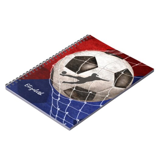 Voetbal dat het nette rode blauwe meisje uitstrooi notitieboek (Linkerzijde)