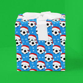 Voetbal die Santa's hoed draagt & sneeuwvlokken Bl Cadeaupapier