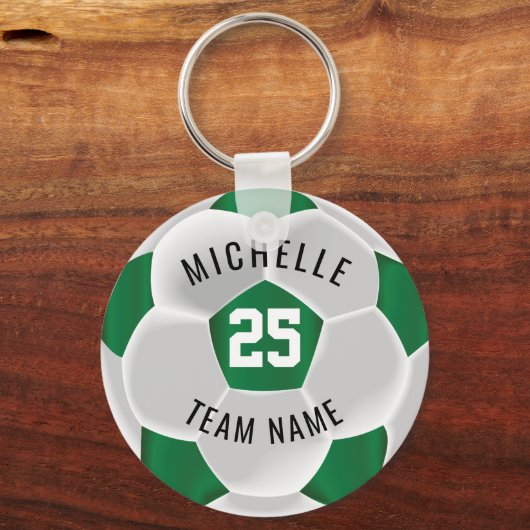 Voetbal - Donkergroen en wit Sleutelhanger (Voorkant)