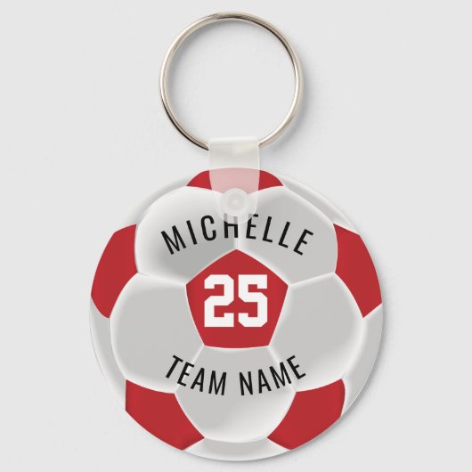 Voetbal - Donkerrood en wit Sleutelhanger (Voorkant)