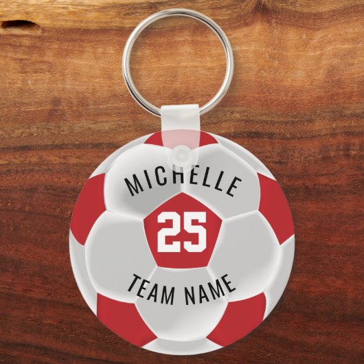 Voetbal - Donkerrood en wit Sleutelhanger (Voorkant)