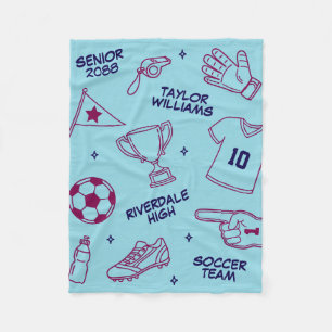 Voetbal Doodle Patroon Aangepaste Tekst Senior Cad Fleece Deken