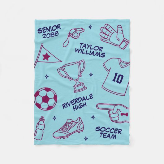 Voetbal Doodle Patroon Aangepaste Tekst Senior Cad Fleece Deken (Voorkant)