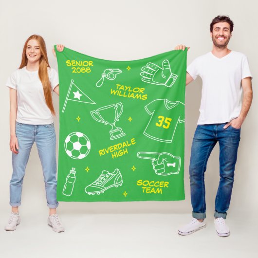 Voetbal Doodle Tekening Aangepaste Naam Senioren A Fleece Deken (In situ)