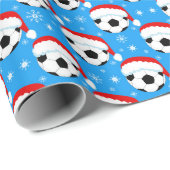 Voetbal dragen Santa's Pet & Snowflakes Blauw Cadeaupapier (Rol Hoek)