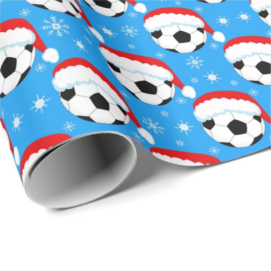 Voetbal dragen Santa's Pet & Snowflakes Blauw Cadeaupapier (Rol Hoek)