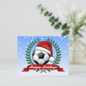 Voetbal Dragen van een Santa Hat Christmas Feestdagenkaart (Staand voorkant)