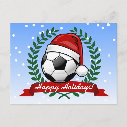 Voetbal Dragen van een Santa Hat Christmas Feestdagenkaart (Voorkant)