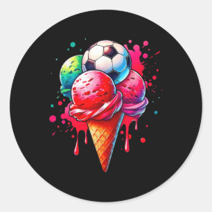 Voetbal Drip Ice Cream Waterverf Cone met Sprinkl Ronde Sticker