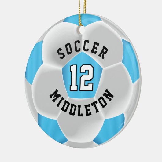 Voetbal ⚽ een babyblauw en wit keramisch ornament (Links)