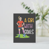 Voetbal - een meisje met doelstellingen briefkaart (Staand voorkant)