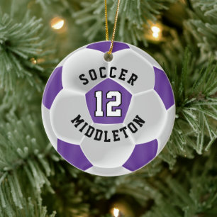 Voetbal ⚽ een Paarse en witte bal Keramisch Ornament