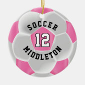 Voetbal ⚽ een Roze en Wit Keramisch Ornament (Voorkant)
