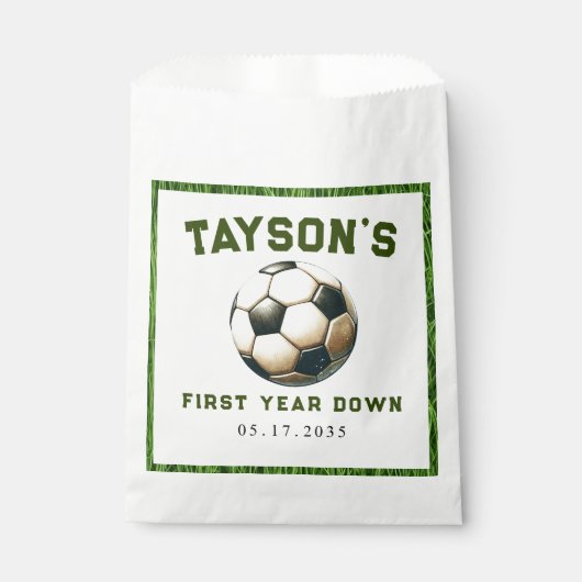 Voetbal Eerste Jaar Down 1e Verjaardag Papier Bedankzakje (Voorkant)