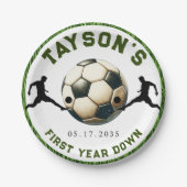 Voetbal Eerste Jaar Down 1e Verjaardag Papier Papieren Bordje (Voorkant)