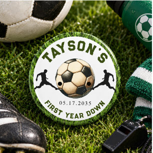 Voetbal Eerste Jaar Down 1e Verjaardag Ronde Button 5,7 Cm