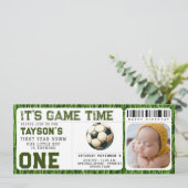 Voetbal Eerste Jaar Down 1e Verjaardag Ticket Foto Kaart (Staand voorkant)