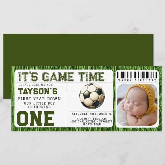 Voetbal Eerste Jaar Down 1e Verjaardag Ticket Foto Kaart (Voorkant / Achterkant)