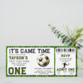 Voetbal eerste jaar down 1e verjaardag ticket kaart (Staand voorkant)