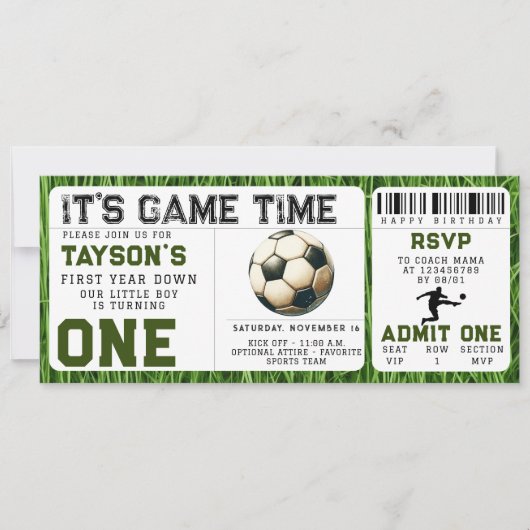 Voetbal eerste jaar down 1e verjaardag ticket kaart (Voorkant)