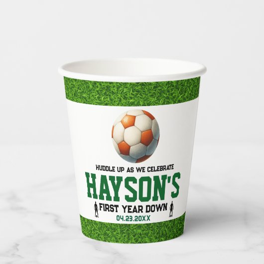 Voetbal Eerste Jaar Down 1e Verjaardagsfeest Papieren Bekers (Achterkant)