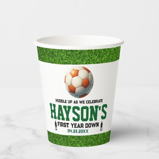 Voetbal Eerste Jaar Down 1e Verjaardagsfeest Papieren Bekers (Voorkant)