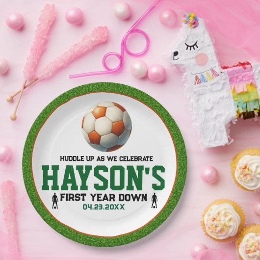 Voetbal Eerste Jaar Down 1e Verjaardagsfeest Papieren Bordje (Feest)
