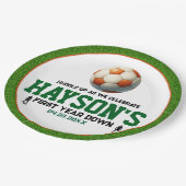 Voetbal Eerste Jaar Down 1e Verjaardagsfeest Papieren Bordje (Gekanteld)