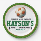 Voetbal Eerste Jaar Down 1e Verjaardagsfeest Papieren Bordje (Voorkant)