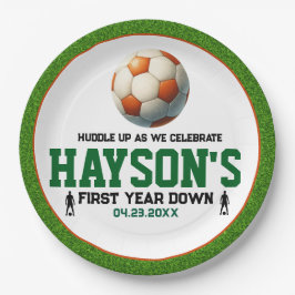 Voetbal Eerste Jaar Down 1e Verjaardagsfeest Papieren Bordje