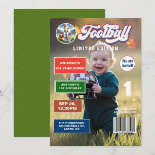 Voetbal Eerste Jaar Down Magazine Cover Verjaardag Kaart