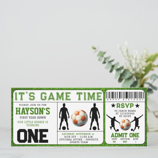 Voetbal eerste jaar Down Ticket 1e verjaardag Kaart (Staand voorkant)