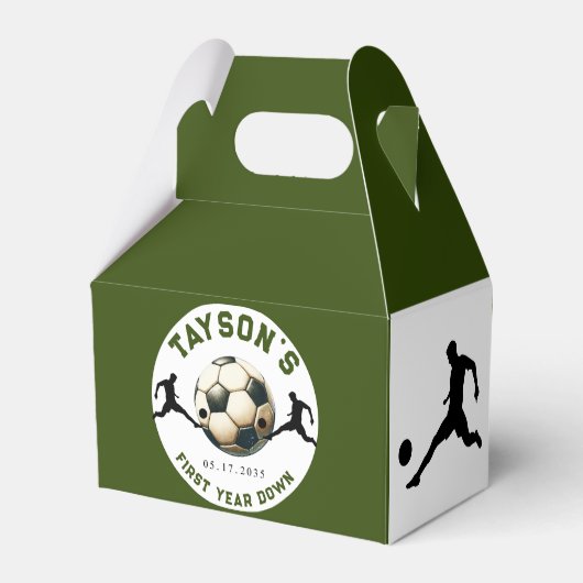Voetbal eerste jaar naar beneden 1e verjaardag bedankdoosjes (Achterkant)