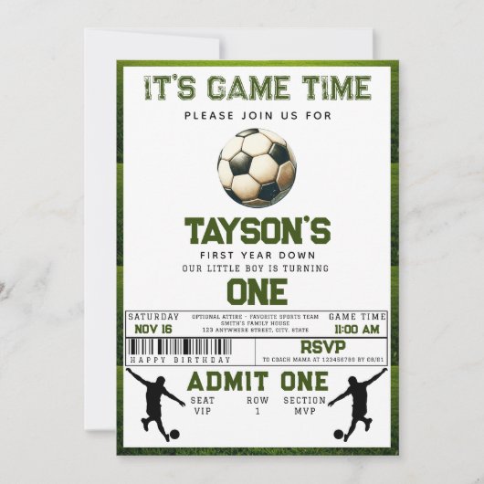 Voetbal eerste jaar naar beneden 1e verjaardag kaart (Voorkant)