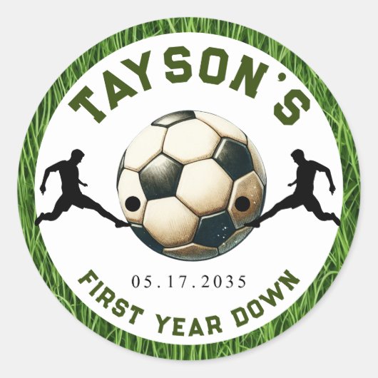 Voetbal eerste jaar naar beneden 1e verjaardag ronde sticker (Voorkant)