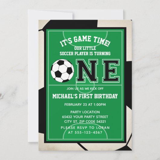Voetbal Eerste Verjaardag Party Uitnodiging (Voorkant)