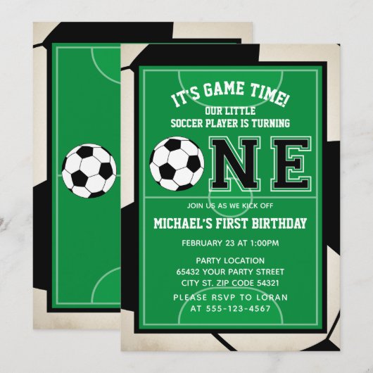 Voetbal Eerste Verjaardag Party Uitnodiging (Voorkant / Achterkant)