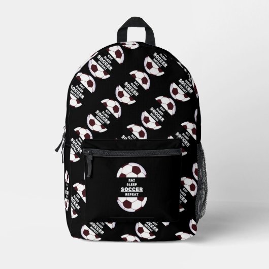 Voetbal. Eet, Slaap, Voetbal, Herhaal Bedrukte Rugzak (Voorkant)