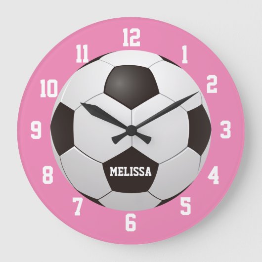 Voetbal Eigen Naam Roze Grote Klok (Voorkant)