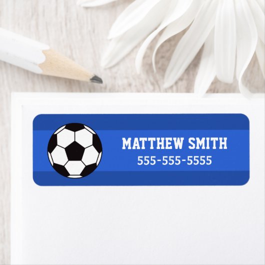 Voetbal eigenschapslabels - blauw etiket (Insitu)
