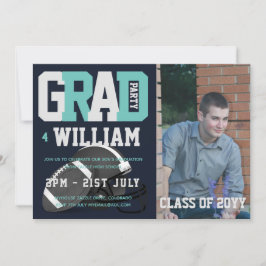 Voetbal EINDEXAMEN FOTO uitnodiging Blauw