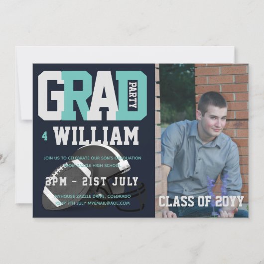 Voetbal EINDEXAMEN FOTO uitnodiging Blauw (Voorkant)