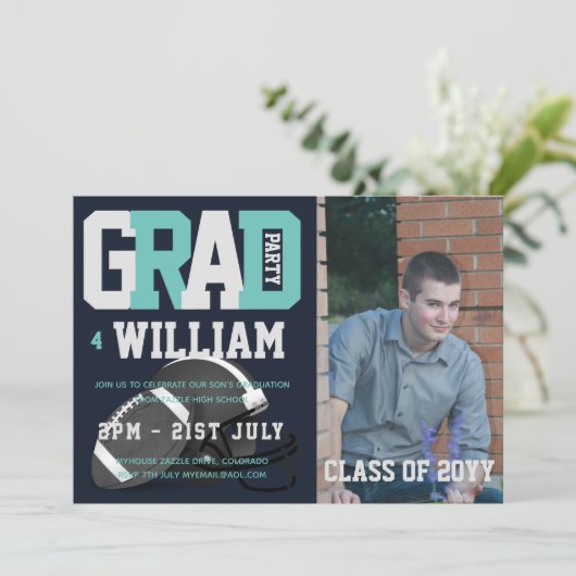 Voetbal EINDEXAMEN FOTO uitnodiging Blauw (Staand voorkant)