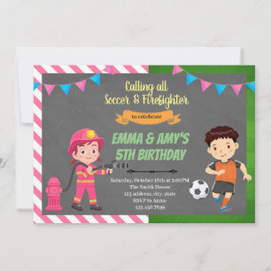 Voetbal- en brandweer gezamenlijk feest uitnodigin kaart