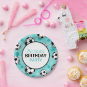 Voetbal en doel - Blauwgroen, gepersonaliseerd Bor Papieren Bordje (Feest)